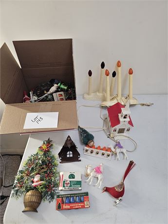 Mixed Box of Vintage Christmas / Candoliers / Felt Birds / C6 Bulbs & More