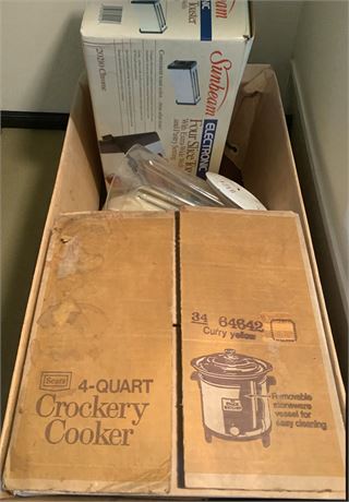 Hamilton Beach Crock Watcher, Hand Mixer, Sunbeam 4 Slice Toaster & More