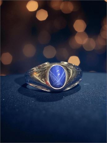 14K Gold Blue Star Asterism Sapphire Ring Size 7 (Marked)