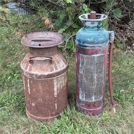 Old Follansbee Dairy Can & Fyr-Fyter Model X Extinguisher