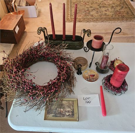 Mixed Home Decor- Wreath, Candle Holders & More