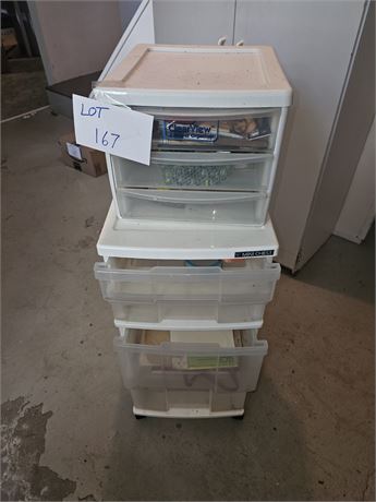 Plastic Storage Organizers With Mixed Craft Supplies