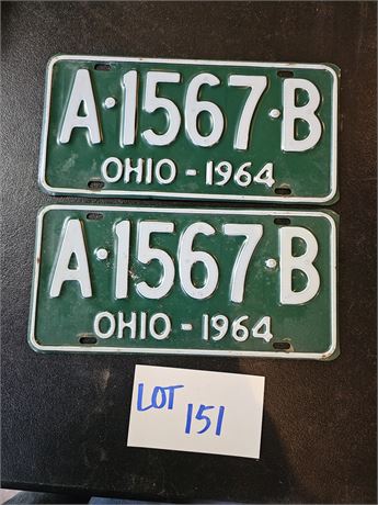 Vintage 1964 Ohio License Plate Set