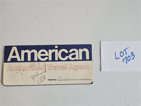 Authentic Muhammed Ali Autograph on American Travel Agent Ticket