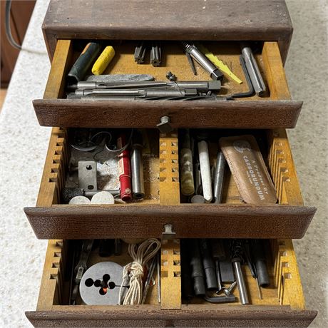 Antique 3 Drawer Cabinet Filled with Old Machinist Tools