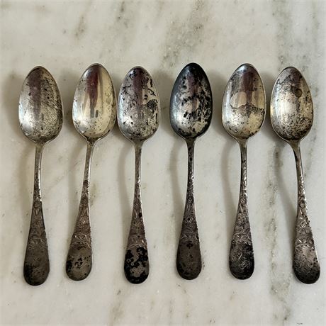 Antique Sterling Silver Spoons (6) - 120.54 Grams