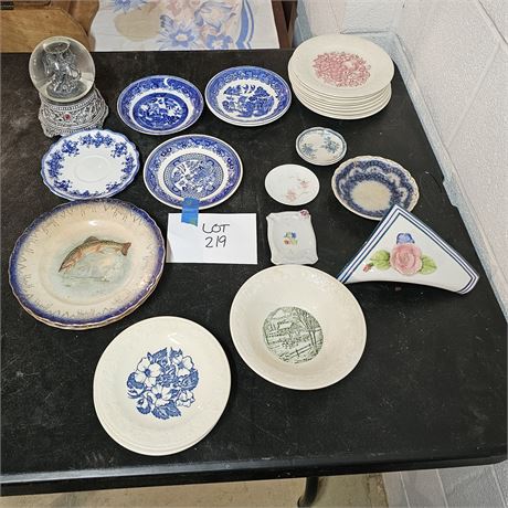 Mixed Plate & Saucer Lot: Trout 8" Plates/Wild Rose/Harvest & More