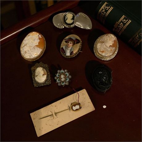 Avon Cameo Stick Pin. Scarf Clip, Hand-Painted Porcelain Portrait & More