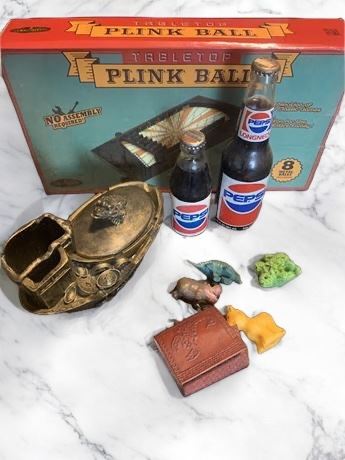 Vintage Paper Label Full Pepsi Bottles, Barrington Table Top Plink Ball Game
