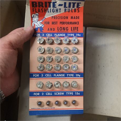Brite-Lite Flashlight Bulb Store Display Card Lot