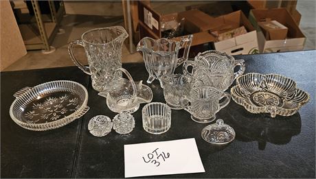 Mixed Glass Lot- Creamers, Sugar, Glass Basket & More