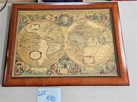 World Map Print in Wood Frame
