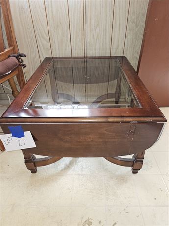Wood & Beveled Glass Top Coffee Table