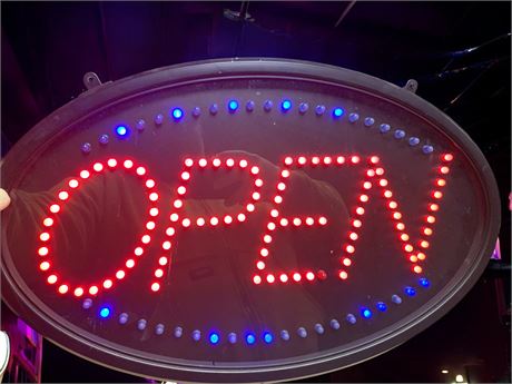 Oval Light Up Open Sign - Red and Blue