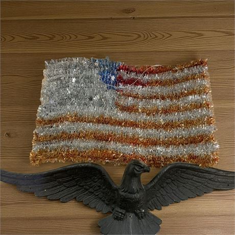 Tinsel USA Flag & Black Cast Iron American Eagle