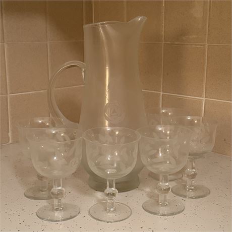 Etched Rose Crystal 7-Piece Barware Set