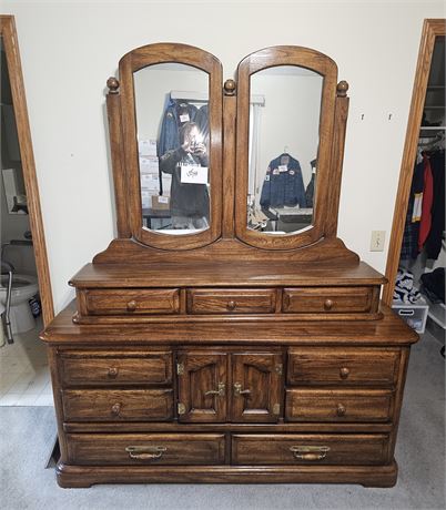 Vintage Wood Dresser & Mirror