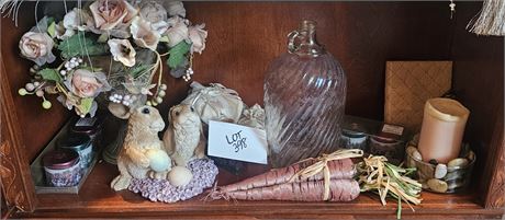 Mixed Home Decor – Faux Flowers, Candles, Easter Bunny Figurine, and More