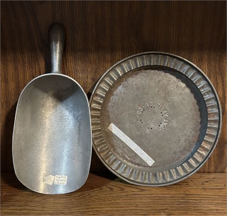 Signed Wagner Ware Large Ice Scoop and Pat'd 1893 Tart Pan