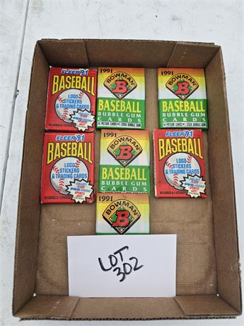 1990's Bowman & Fleer Factory Pack Baseball Cards 7 Packs