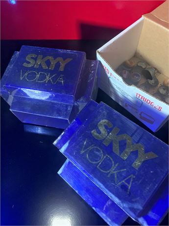 Plastic Skyy Vodka Display Cases, Bottle Caps, Great Lakes Brewing Beer Tap