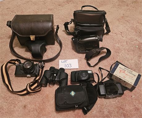 Mixed Camera Lot- Chinon OM-4 35MM Camera With Accessories, Panasonic