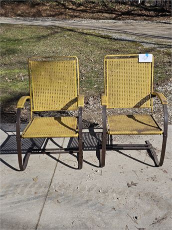 Vintage Yellow Metal Howell 1930's-40's Mesh Out Door Chairs
