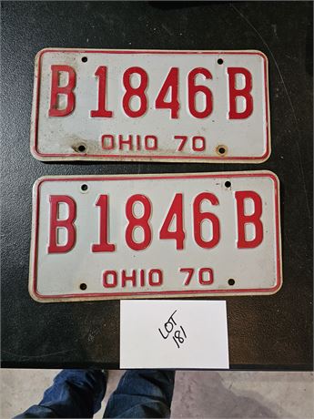 Vintage 1970 Ohio License Plate Set