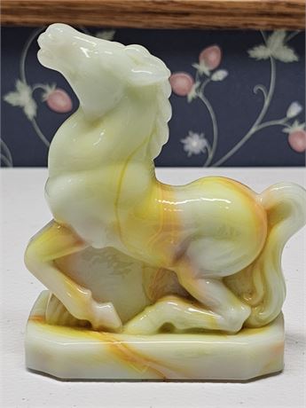 Boyd Yellow Slag Glass Horse Paperweight