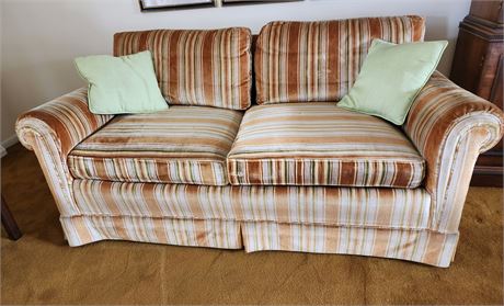 Henredon Fine Furniture-Striped Velvet Loveseat 1 of 2