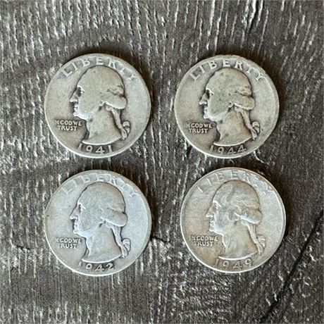 1940's Washington Quarters 90% Silver - Lot of 4