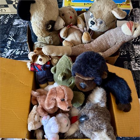 Two Boxes Assorted Vintage Plush Stuffed Animals