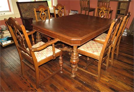 Antique Dining Table, 6 Chairs