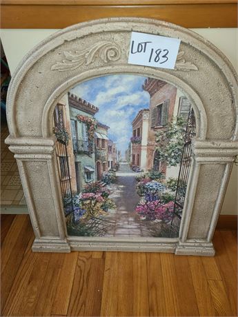 Vista de Flores Wall Art:All Natural Milk Paint on Board Village & Floral Scene