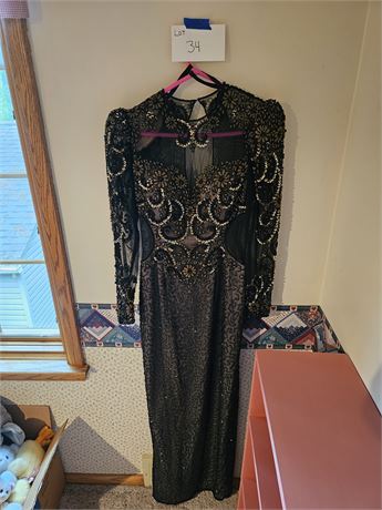 Peak Evenings Black Beaded Dress