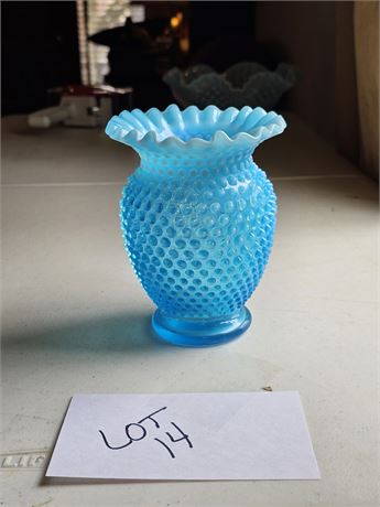 Fenton Blue Hobnail Floral Vase