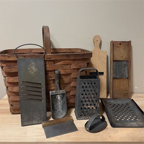 Primitive Kitchen Items w/ Basket to Store!