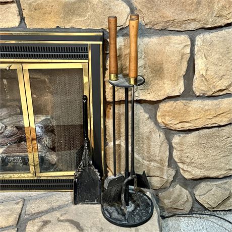 Wood Handled Fireplace Tools & Ash Shovel