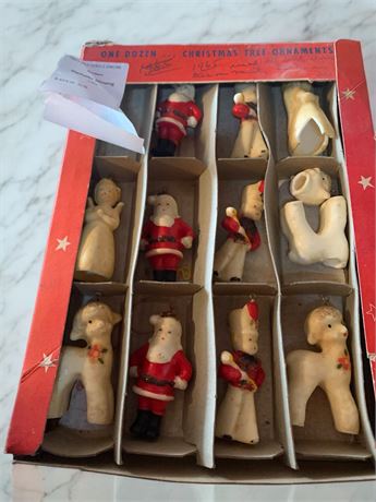 WWII Era Wax Christmas Tree Ornaments in Original Box (Tavern Candles)