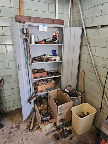 Metal Cabinet&Tool Cleanout:Wrenches/Level/Pressure Gauge/Hammers/Clamps&More