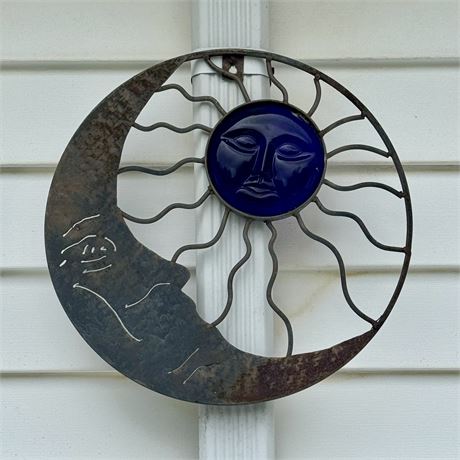 Metal and Blue Glass Moon and Sun Wall Decor - 15"D