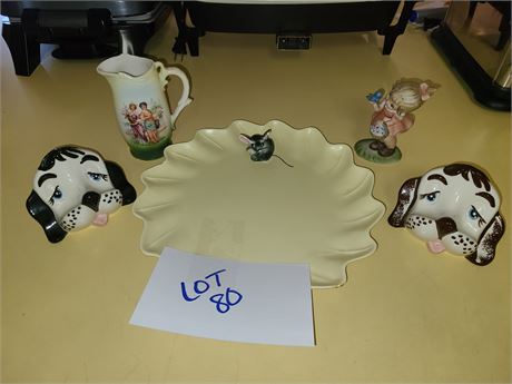 Vintage Cali Cheese Plate / Arnels Ceramic Dogs / Transfer Creamers & More