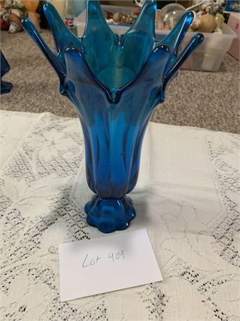Vintage MCM Colonial Blue Viking Colored Art Glass Flung Style Art Deco Vase