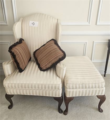 Bernhardle Subtle Stripe Pattern Antique White Chair With Matching Ottoman