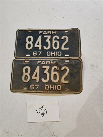 Vintage 1967 Ohio Farm License Plate Set