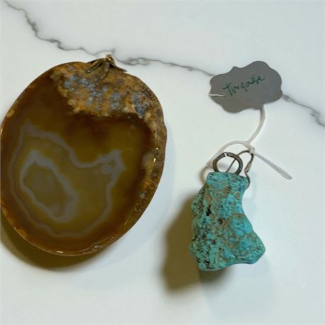Banded Microcrystalline Quartz. Agate Slab Pendant, Turquoise Nugget Pendant