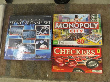 Games: Monopoly City, Checkers, 6 in 1 Game set