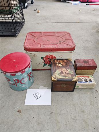 Mixed Vintage Kitchen: Metal Breadbox, Card Holders & More