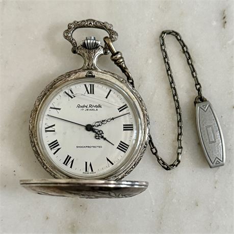 Vintage Andre Rivalle 17 Jewel Pocket Watch w/ Hunting Scene on Front