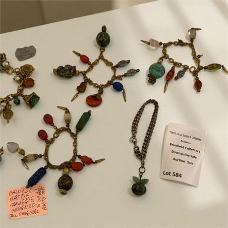 Vintage Hattie Carnegie Unsigned Chinese Beaded Chunky Charm Chain Bracelet